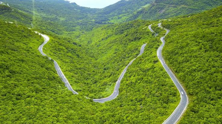 The coast road over Hai Van Pass, on the drive from Hue to Hoi An