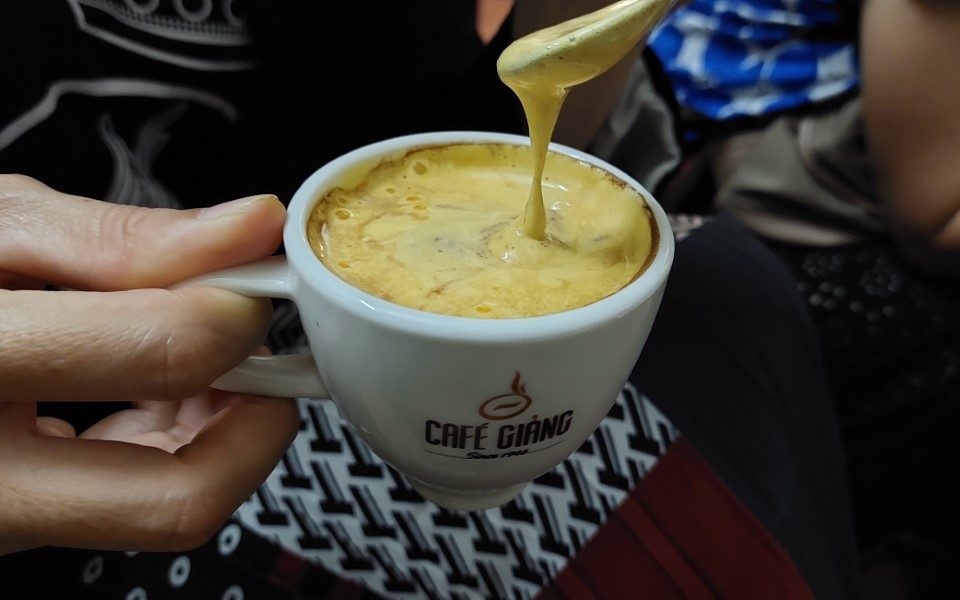 A cup of Hanoi egg coffee at Cafe Giang