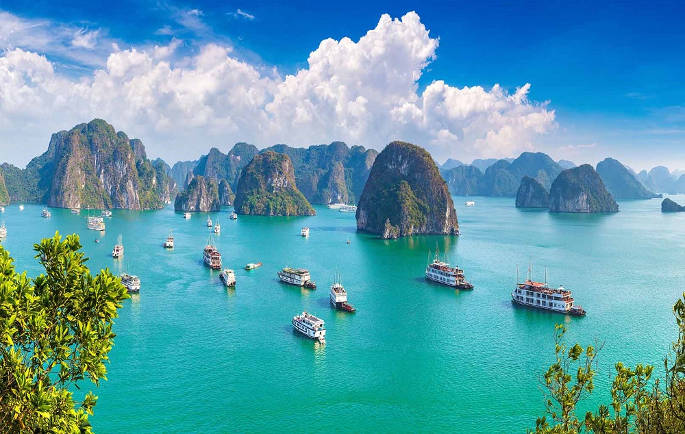 Limestone islands in Ha Long Bay from above