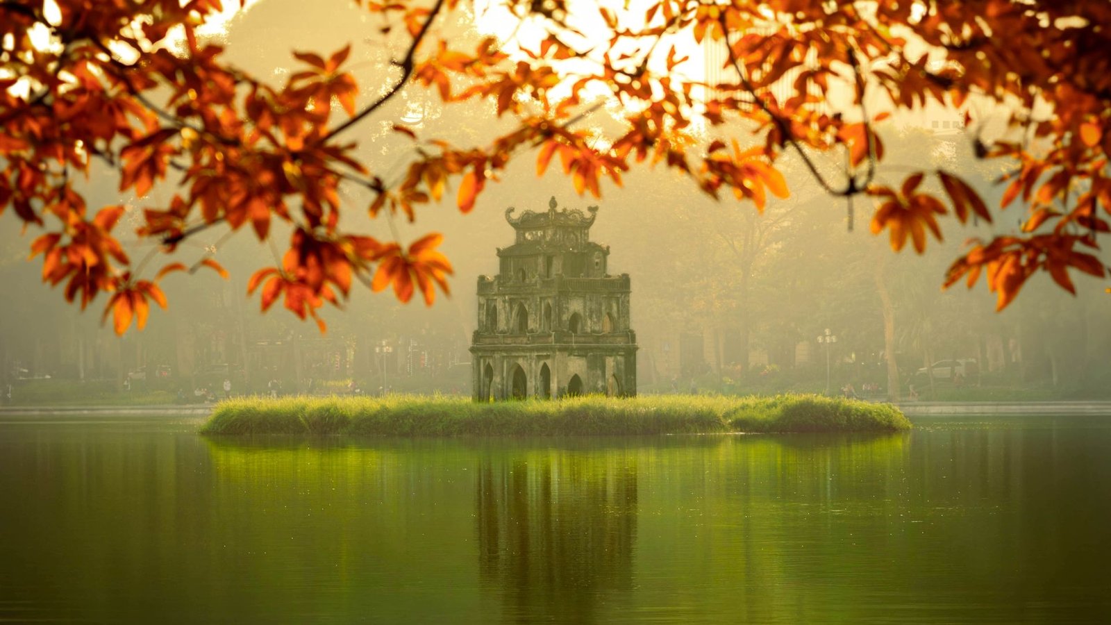 West Lake in Hanoi on a clear autumn morning