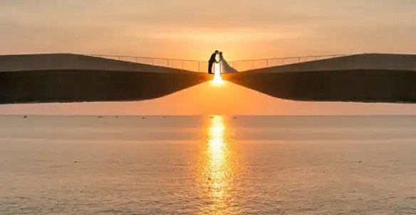 The Kiss Bridge at Sunset Town in the south of Phu Quoc at sunset