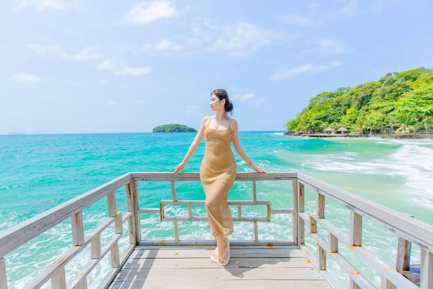 Calm turquoise water off a beach on the west coast of Phu Quoc in March