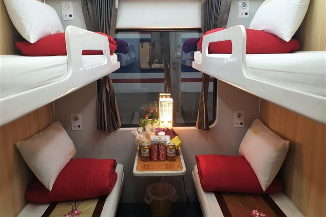 A four-berth sleeper cabin on a Vietnamese train