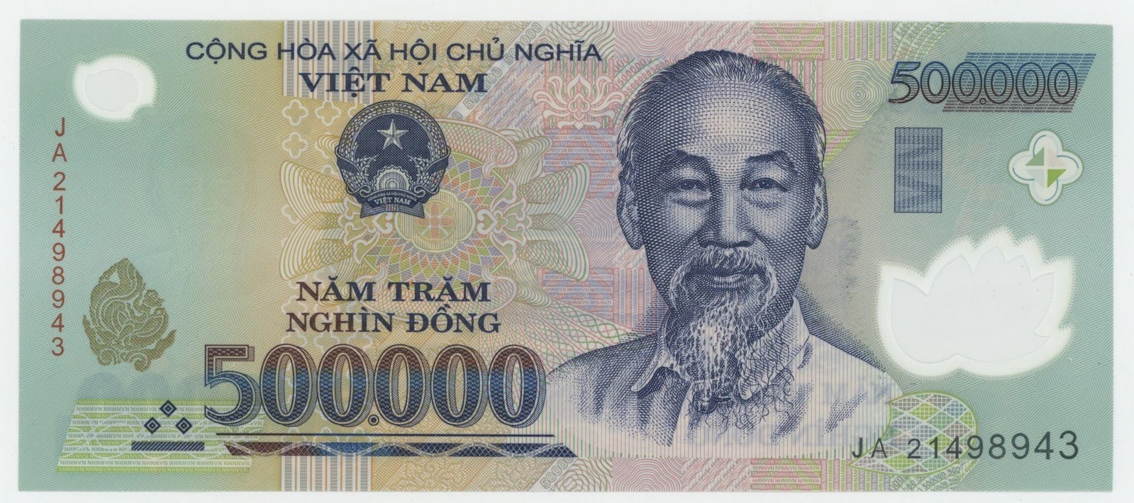 A Vietnamese 500,000 dong polymer banknote
