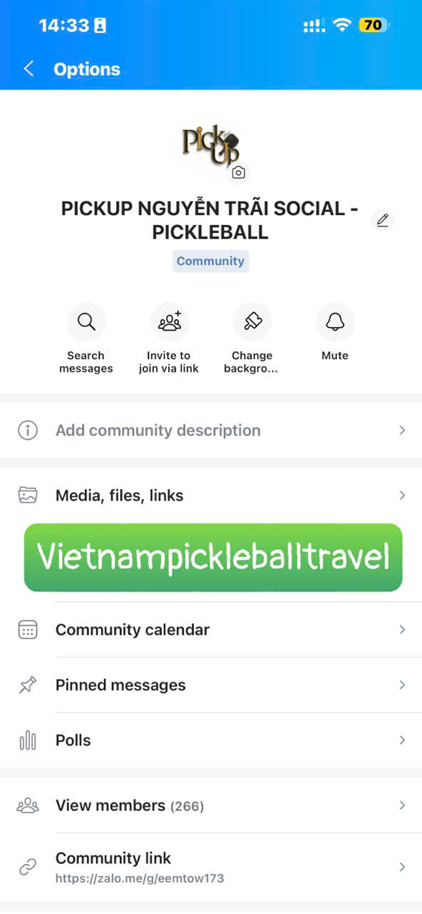 A Zalo group chat used by a pickleball club in Vietnam to organise sessions