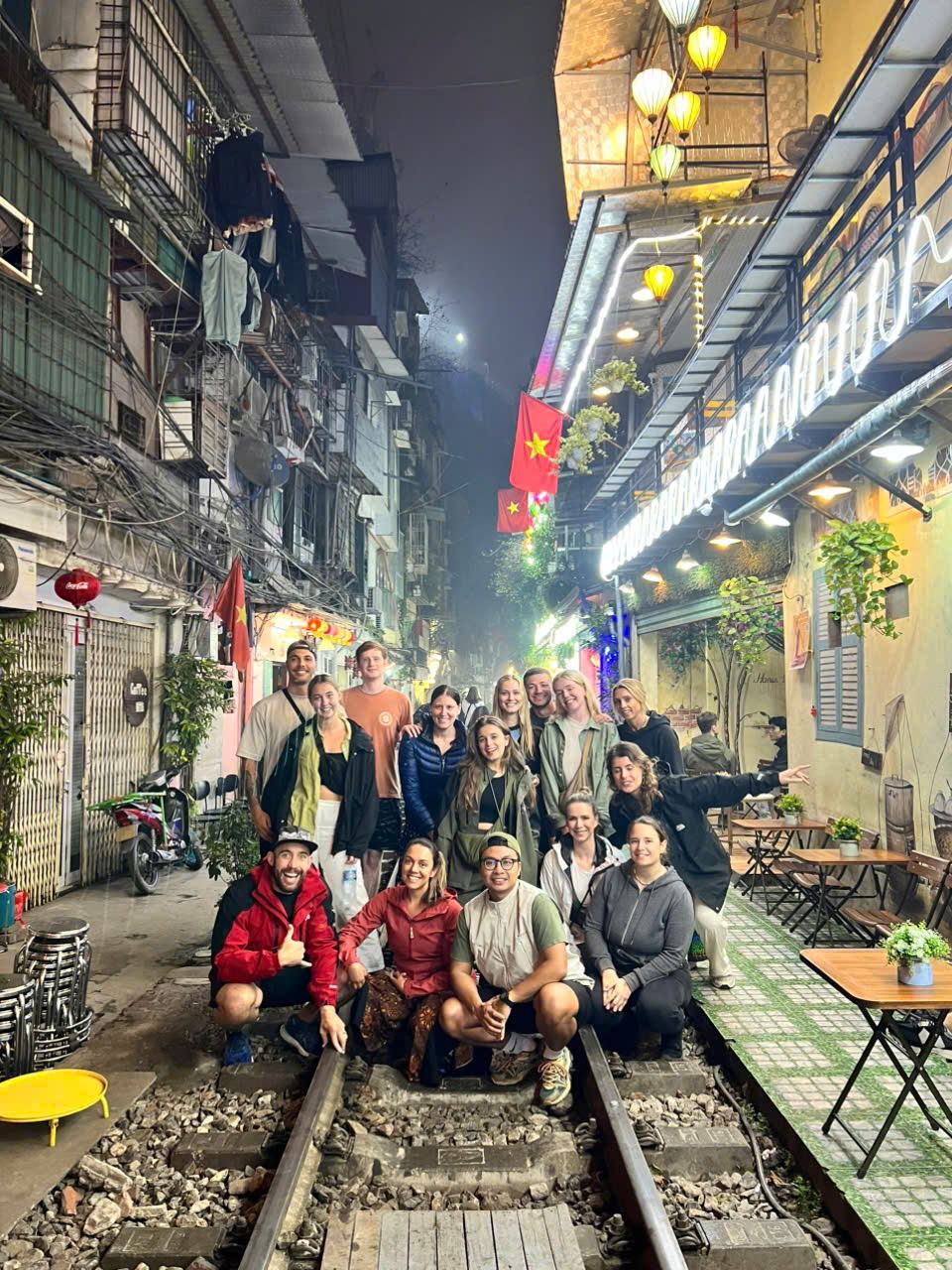 Group photo on Hanoi's famous train street