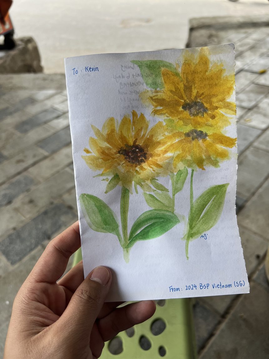 A hand-painted thank-you card left by guests