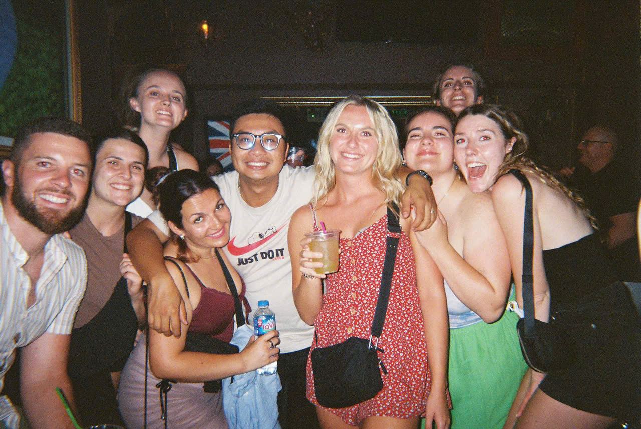 Travellers enjoying a night out together in Vietnam
