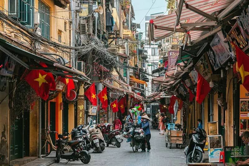 Street life in Hanoi's Old Quarter on the first evening of the tour